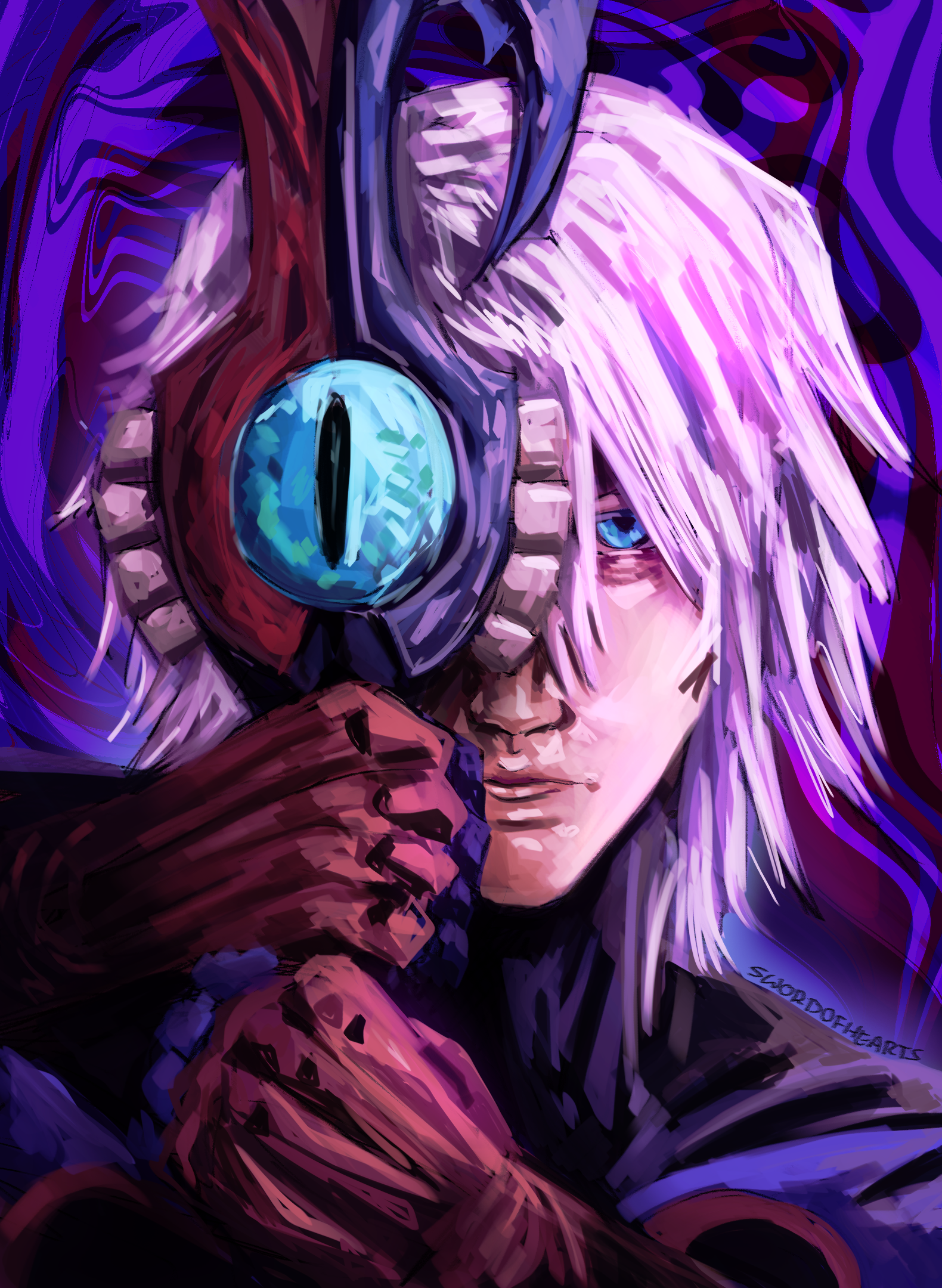 dark mode riku holding the soul eater in front of his face
